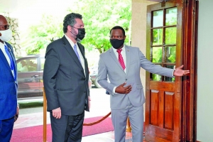 Foreign Affairs Minister Hugh Todd (right) welcoming his Brazilian counterpart
