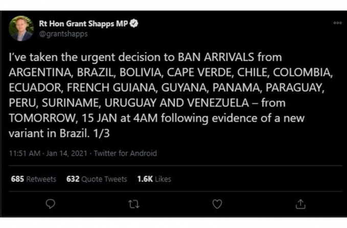 UK bans travel from Guyana, other South American countries